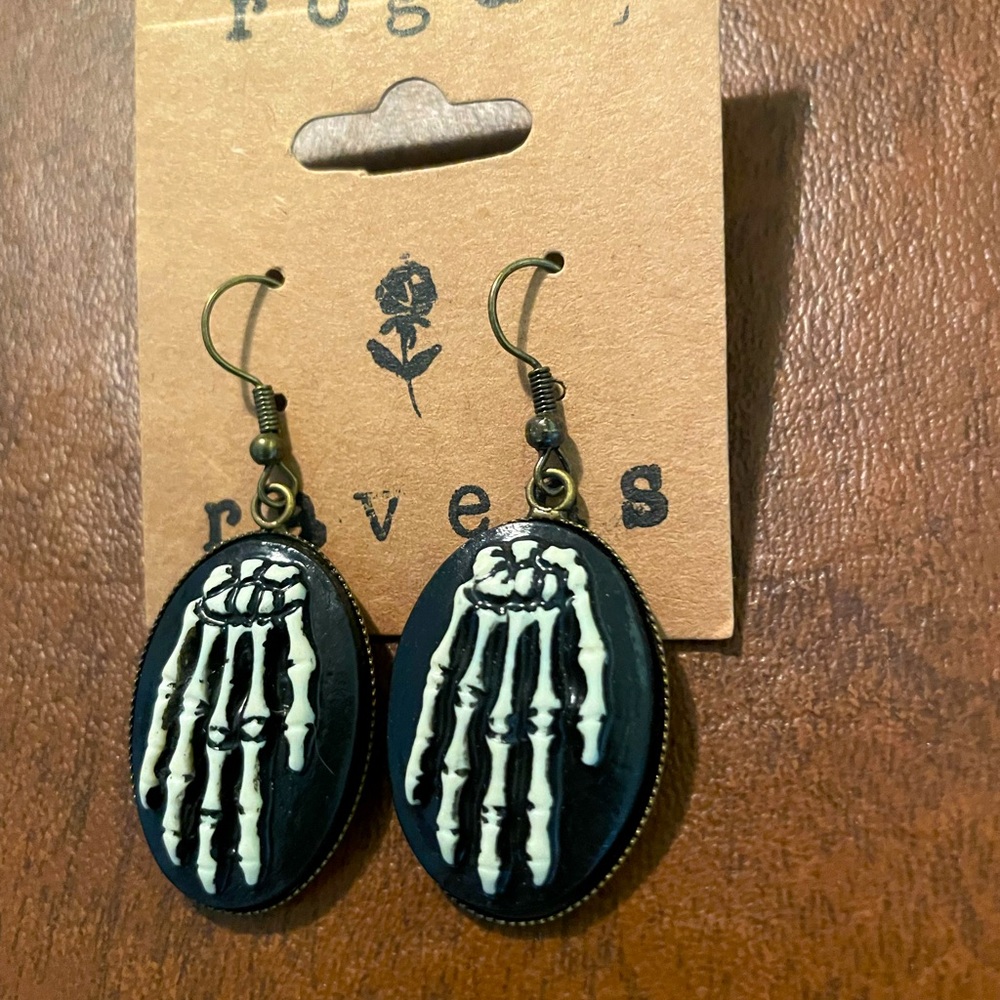 Anatomical skeleton hand bronze earrings